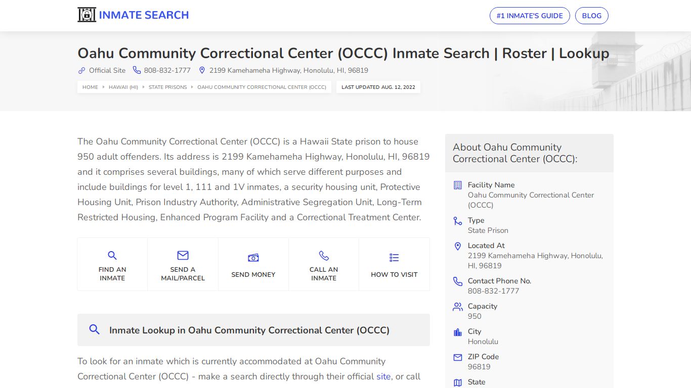 Oahu Community Correctional Center (OCCC) Inmate Search ...